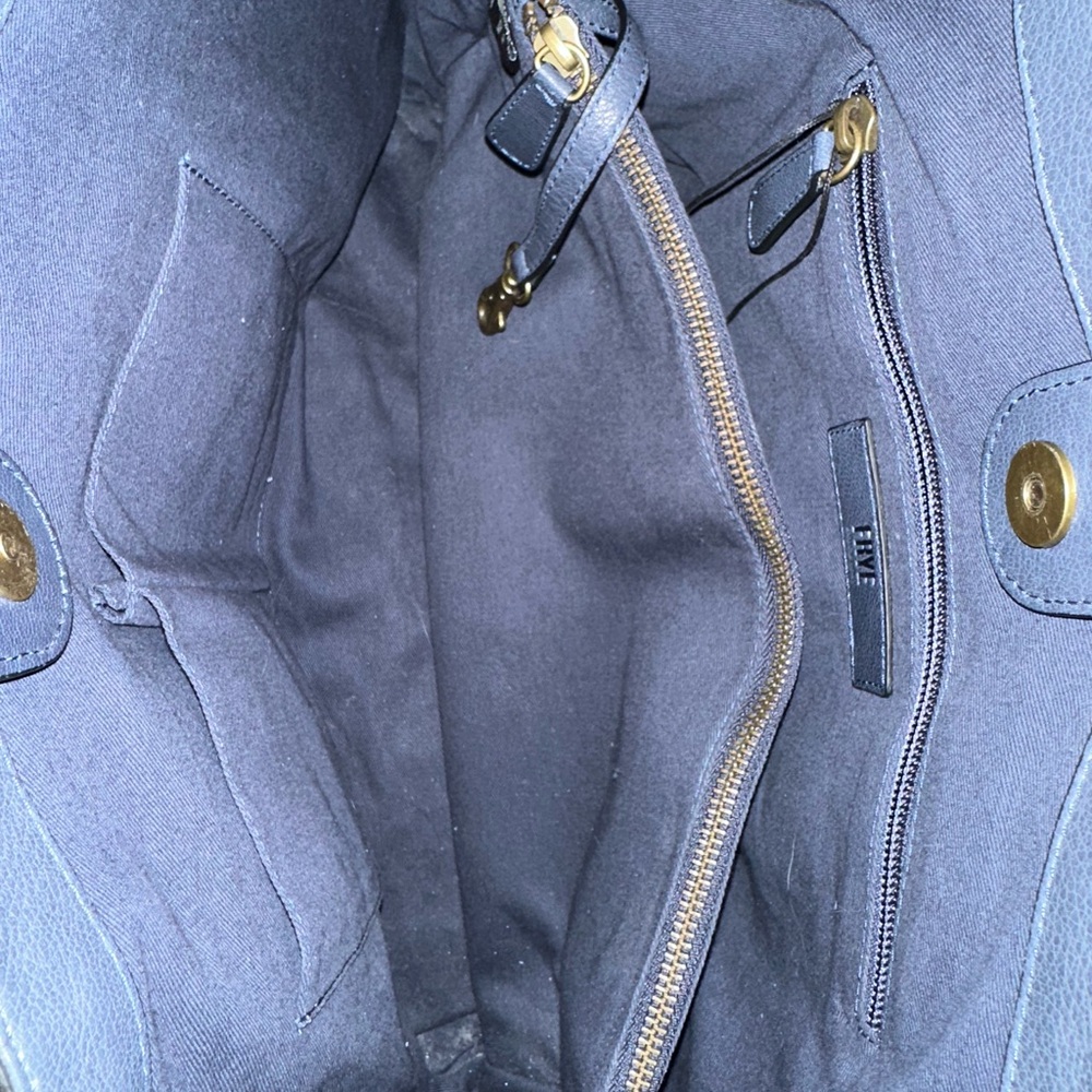 Frye Authentic Leather Blue Shoulder Tote with Brass Buckles - Picture 8 of 10
